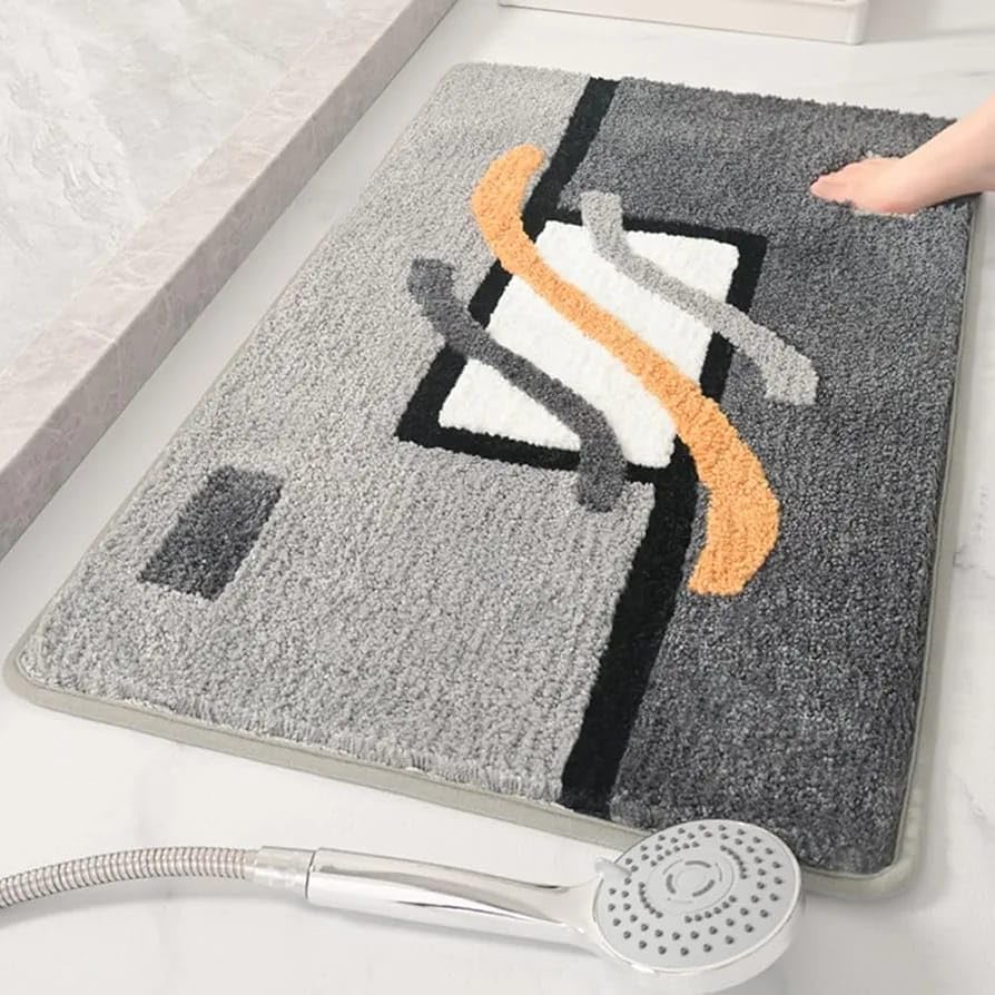 GAVI Microfiber Abstract Bath Mat Rug | Non Slip TPR Backing Bathroom Accessories | Machine Washable Thick Fluffy Floor Mat for