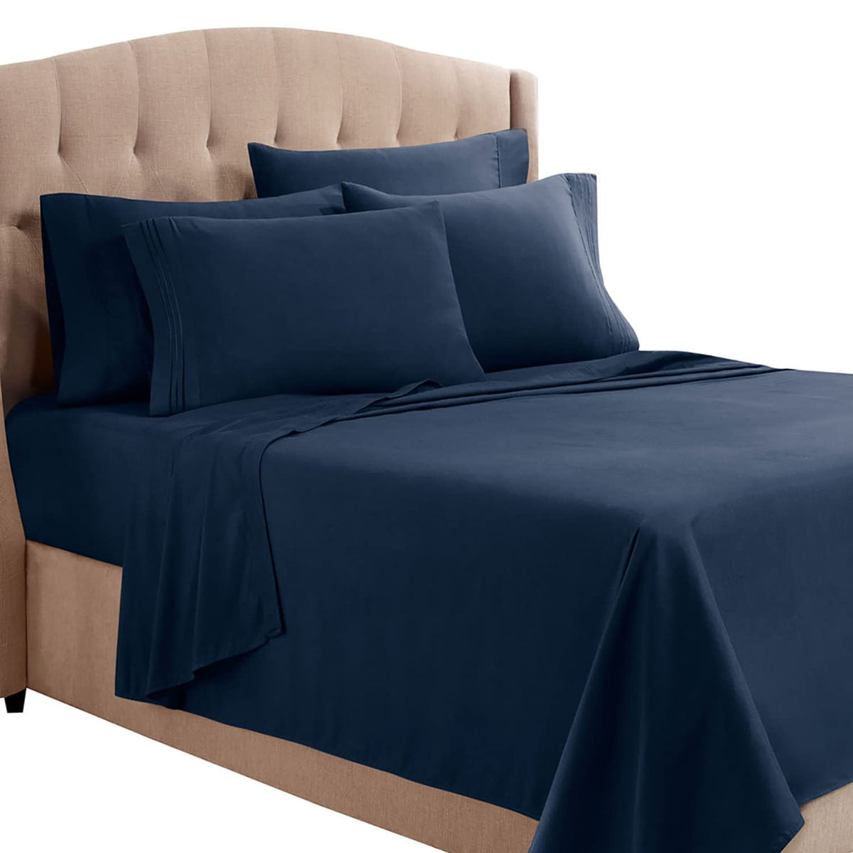 Clara Clark Cal King Sheets, 6 Piece Set - Hotel Luxury Sheets For Cal King Size Bed, Super Soft Bedding Sheets & Pillowcases, Cal King Size Sheets, Navy Blue