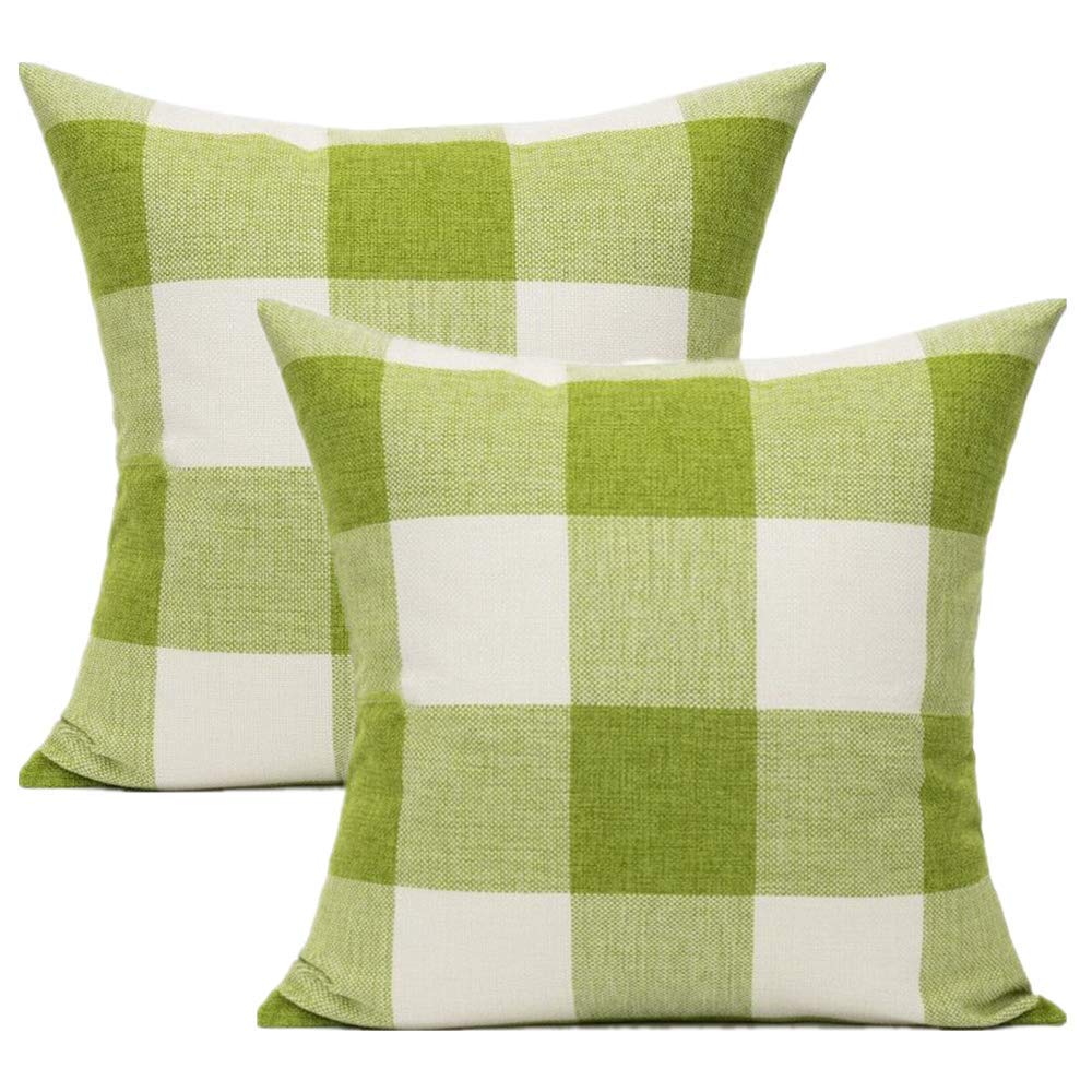 Vakado 26X26 Set Of 2 Grass Green White Buffalo Plaids Decorative Throw Pillow Covers Retro Farmhouse Checkered Sage Green Furni