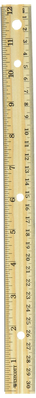 Westcott Hole Punched Wood Ruler English And Metric With Metal Edge, 12 Inches, 2 Packs