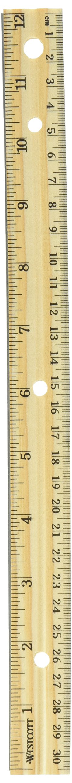 Westcott Hole Punched Wood Ruler English And Metric With Metal Edge, 12 Inches, 2 Packs