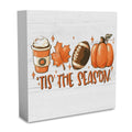 Rustic Tis the Season Pumpkin Wood Box Sign, Farmhouse Retro Fall Artwork Decor, Autumn Harvest Thanksgiving Wooden Square Sign