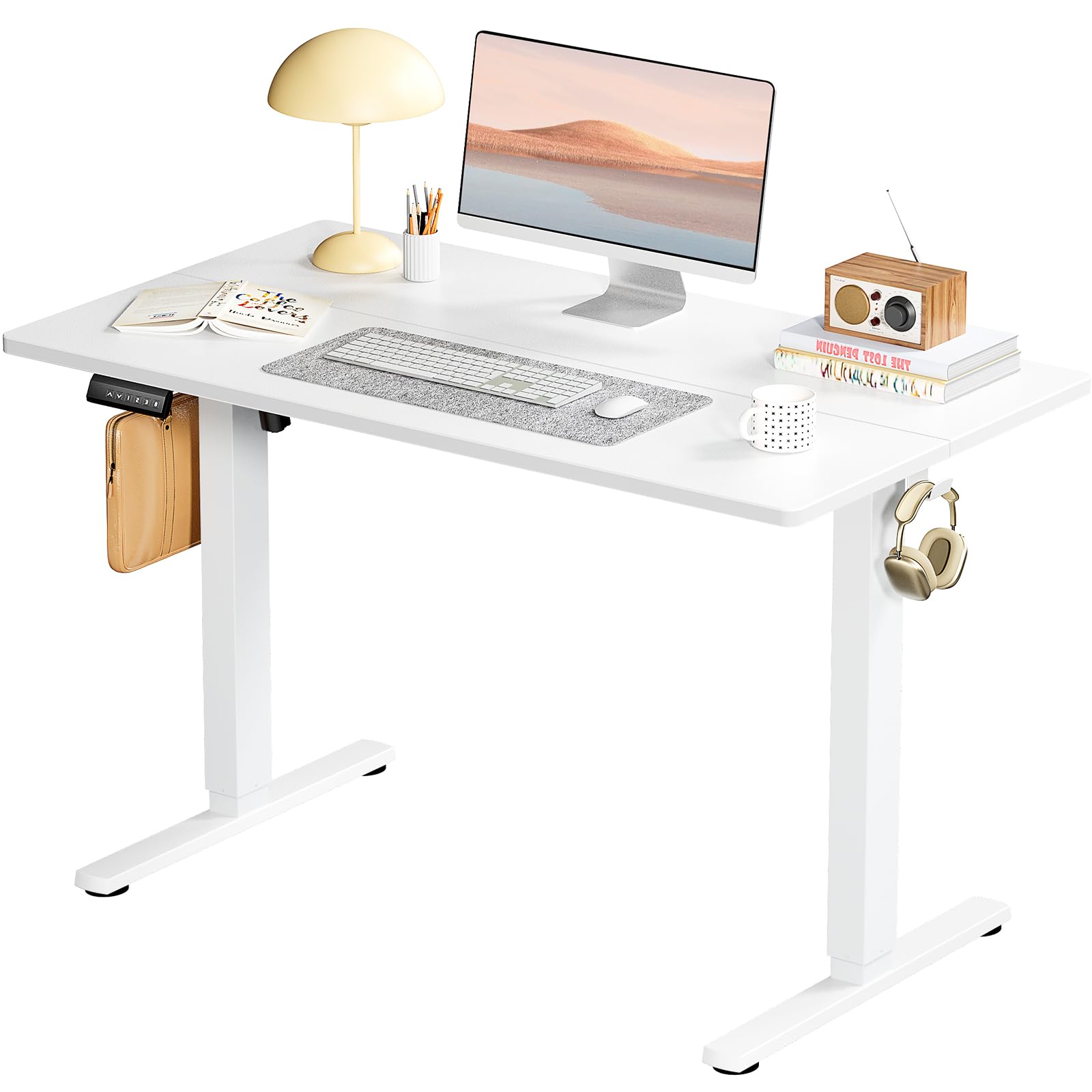 Smug Standing Desk, Adjustable Height Electric Sit Stand Up Down Computer Table, 40X24 Inch Ergonomic Rising Modern Lift Motorized Gaming Desktop Workstation For Work Home Office, White