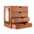 N/C Wooden Storage Box Rustic Desktop Organizer With Drawers/Labels 4 Tier Office Desk Accessories Shelf With A6 Clipboard Small