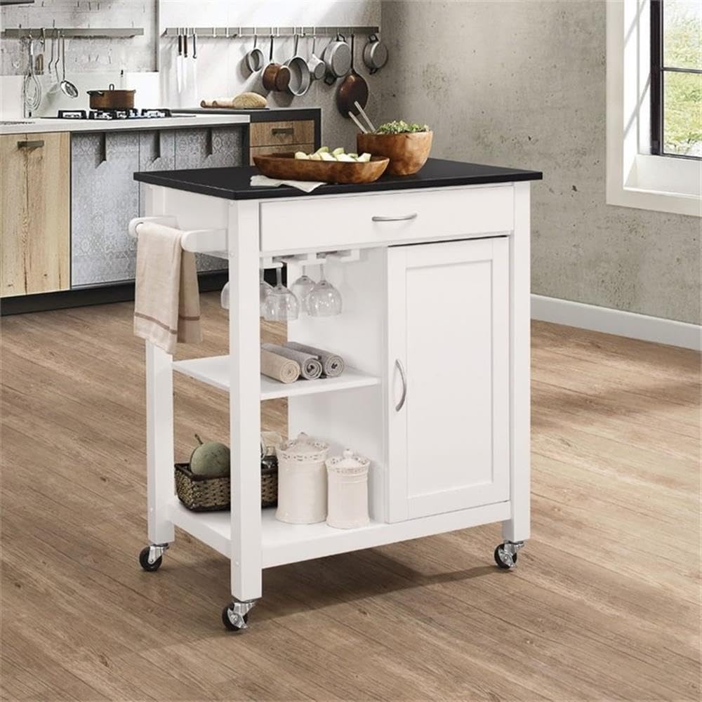 Acme Ottawa 1-Drawer Wooden Kitchen Cart with 1 Door in Black and White