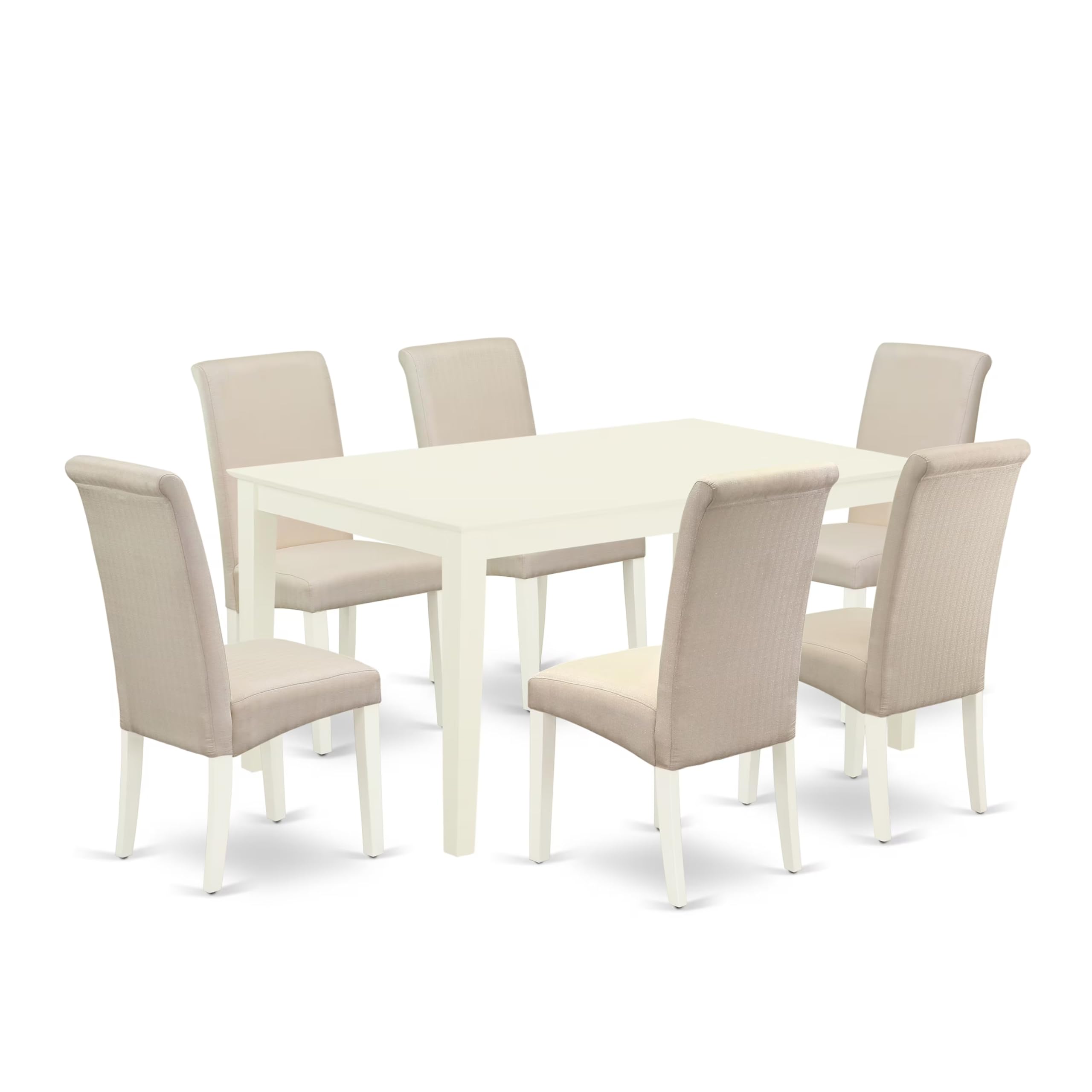 East West Furniture Caba7-Lwh-01 7 Piece Dining Room Furniture Set Consist Of A Rectangle Dining Table And 6 Cream Linen Fabric Upholstered Parson Chairs, 36X60 Inch, Linen White