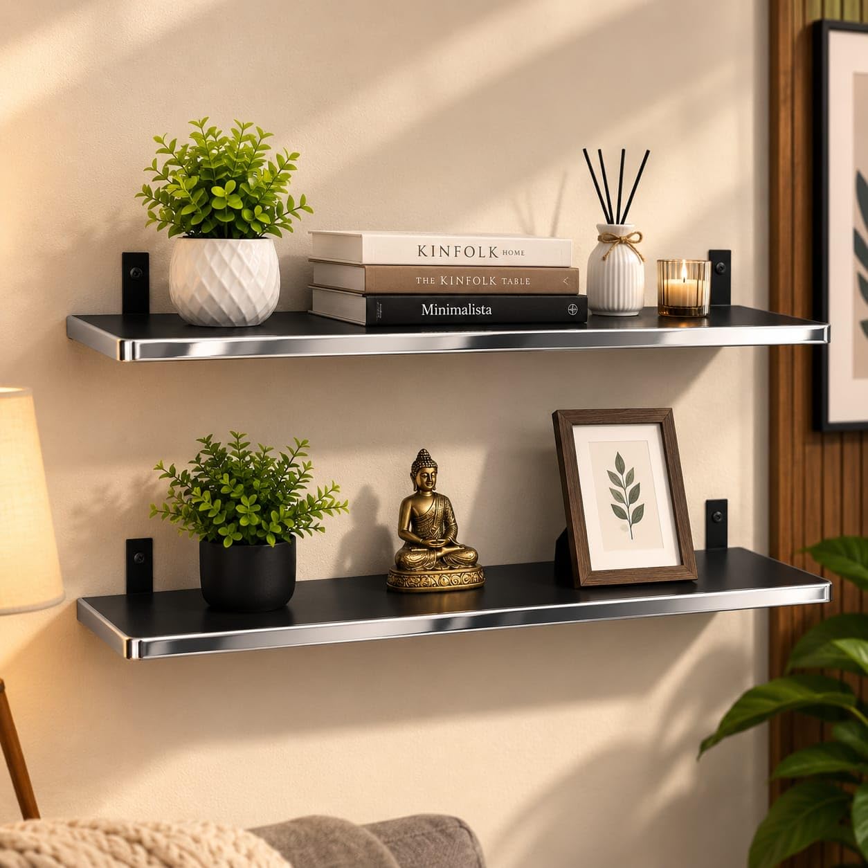 Duraso Engineered Wood Floating Wall Shelves, Black 24X6 Inch Wooden Display Rack For Living Room, Bedroom, Kitchen, Office, Wal
