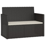 vidaXL Modern Poly Rattan Patio Bench - Cushioned, Weather-Resistant, Sturdy Steel Frame, Easy Assembly - Black with Cream White Cushions, 41.3"