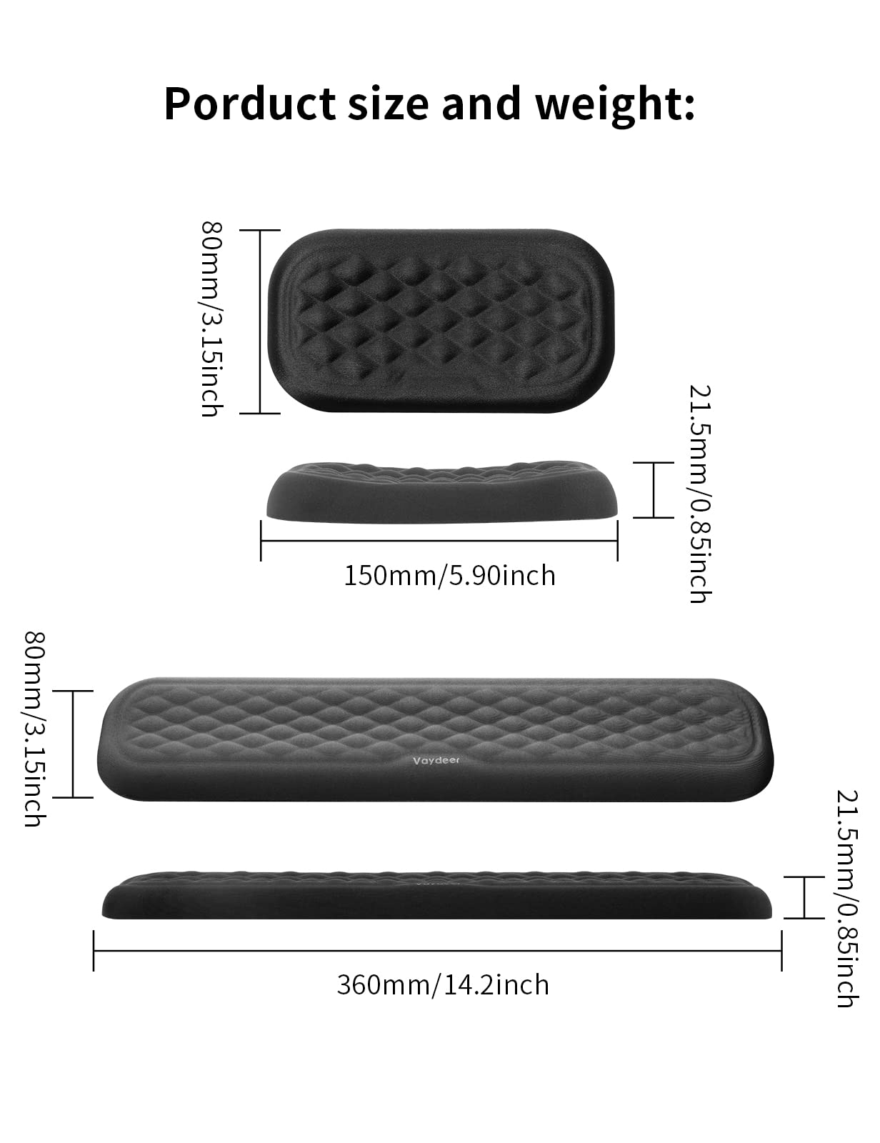Vaydeer Wrist Rest For Keyboard And Mouse, Computer Ergonomic Wrist Support Pad, Soft Memory Foam Arm Cushion For Desk, Palm Han