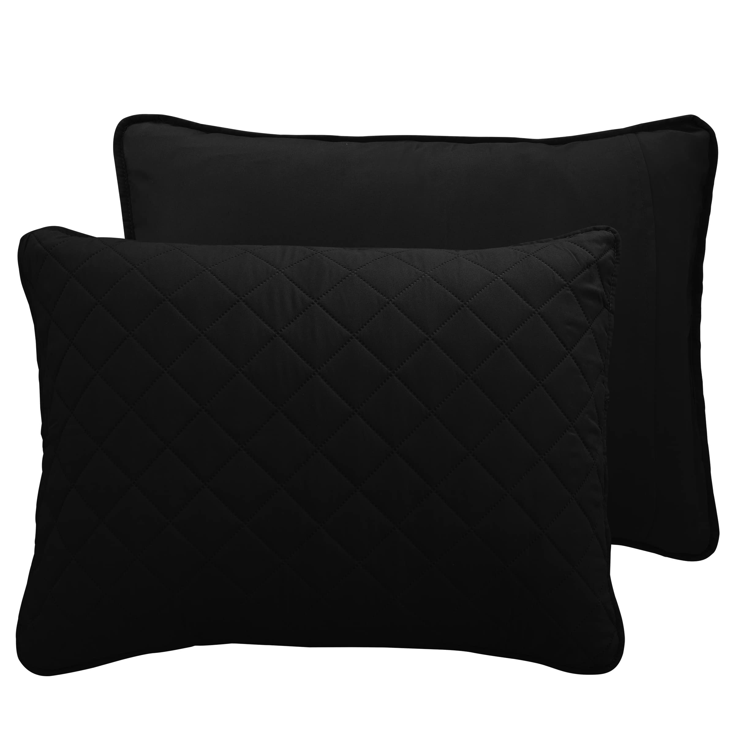 Easy-Going Twin Size Reversible Quilt Set With 1 Quilt And 1 Pillow Shams, Soft Bed Quilt Cover, Water Resistant Lightweight Microfiber Bedspread, Stain Resistant, Black/Beige
