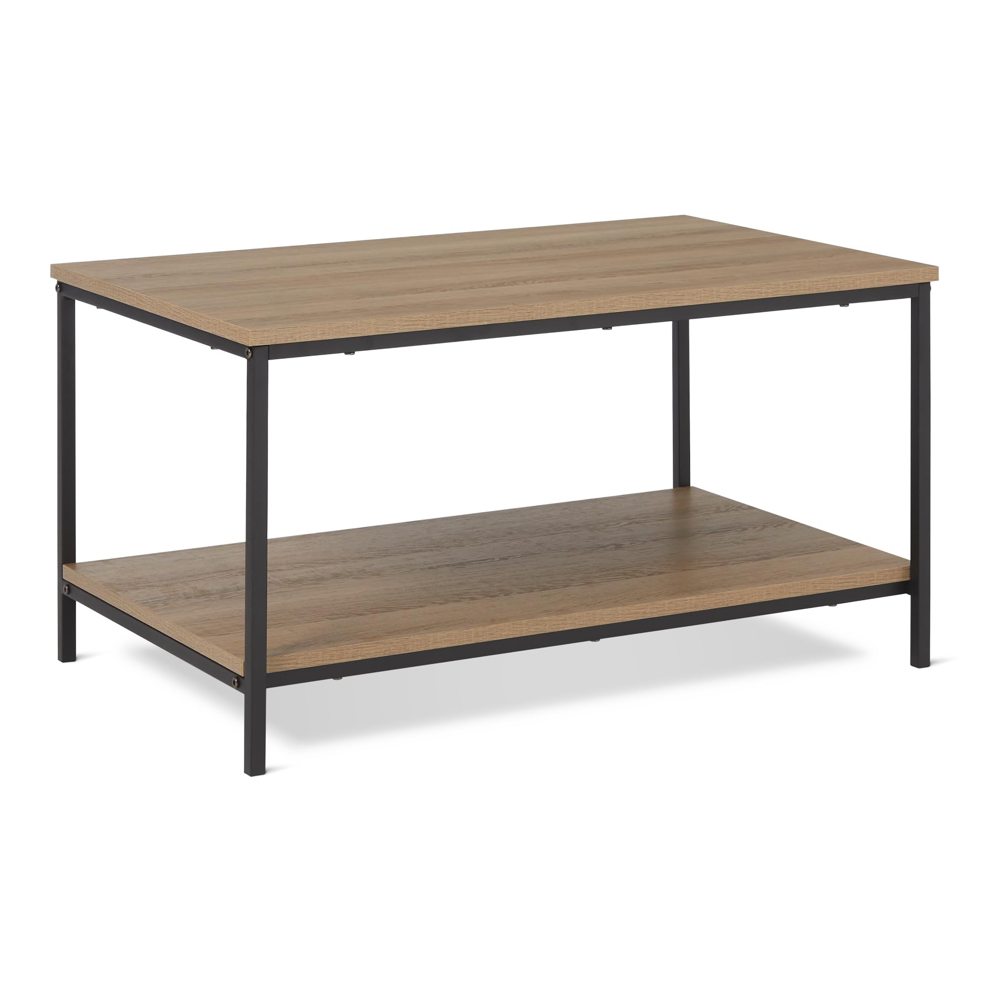 Amazon Basics Rectangular Coffee Table with Bottom Shelf, Living Room Center Table, Wooden, 19.9 D x 31.5 W x 16.5 H