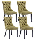 Shenyon Velvet Dining Chairs Set Of 4, Upholstered Dining Room Chairs With Back Ring Pull Trim And Solid Wood Legs,Tufted Wingba