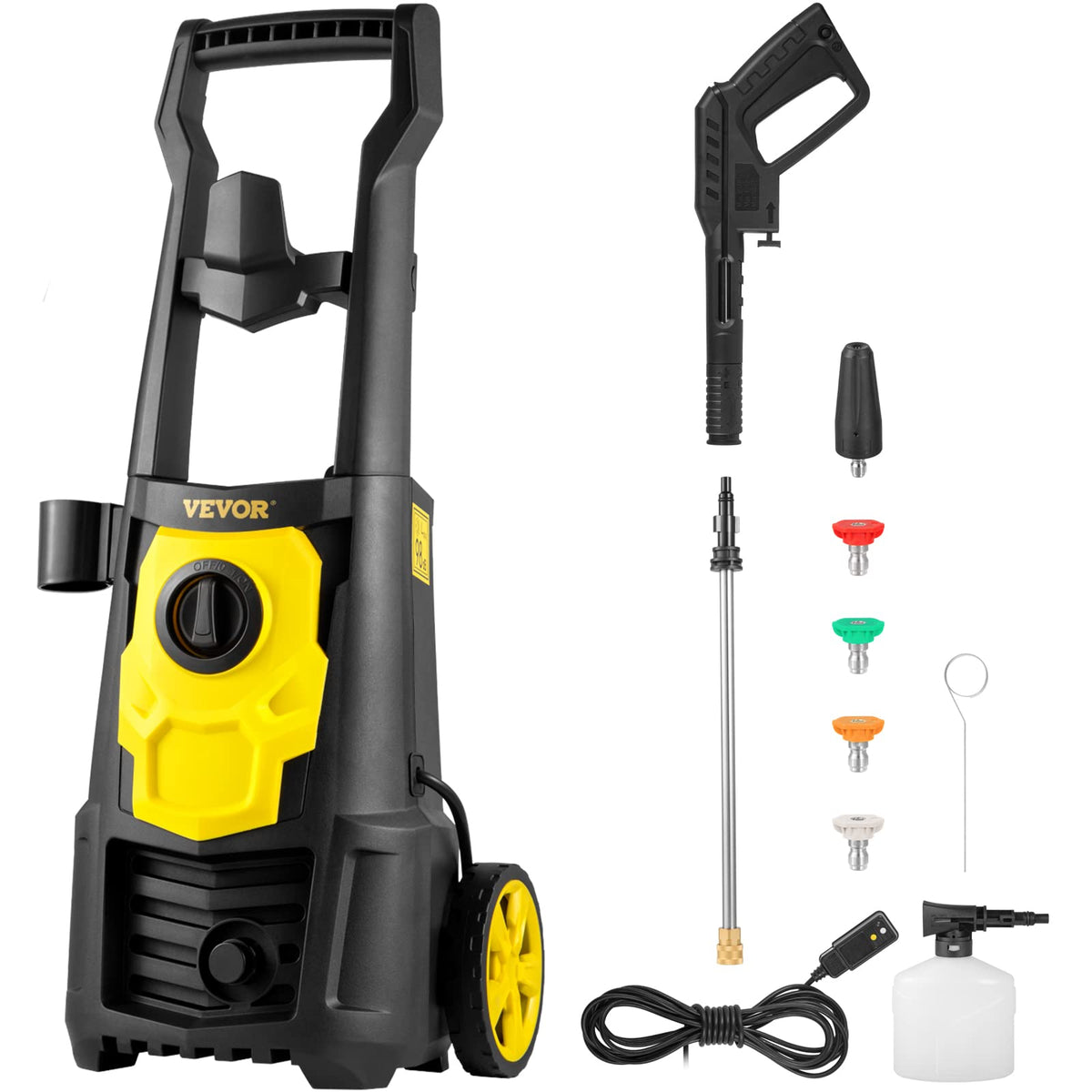 Vevor Electric Power Washer, 2000 Psi, Max 1.65 Gpm Pressure Washer W/ 30 Ft Hose & Reel, 5 Quick Connect Nozzles, Foam Cannon,