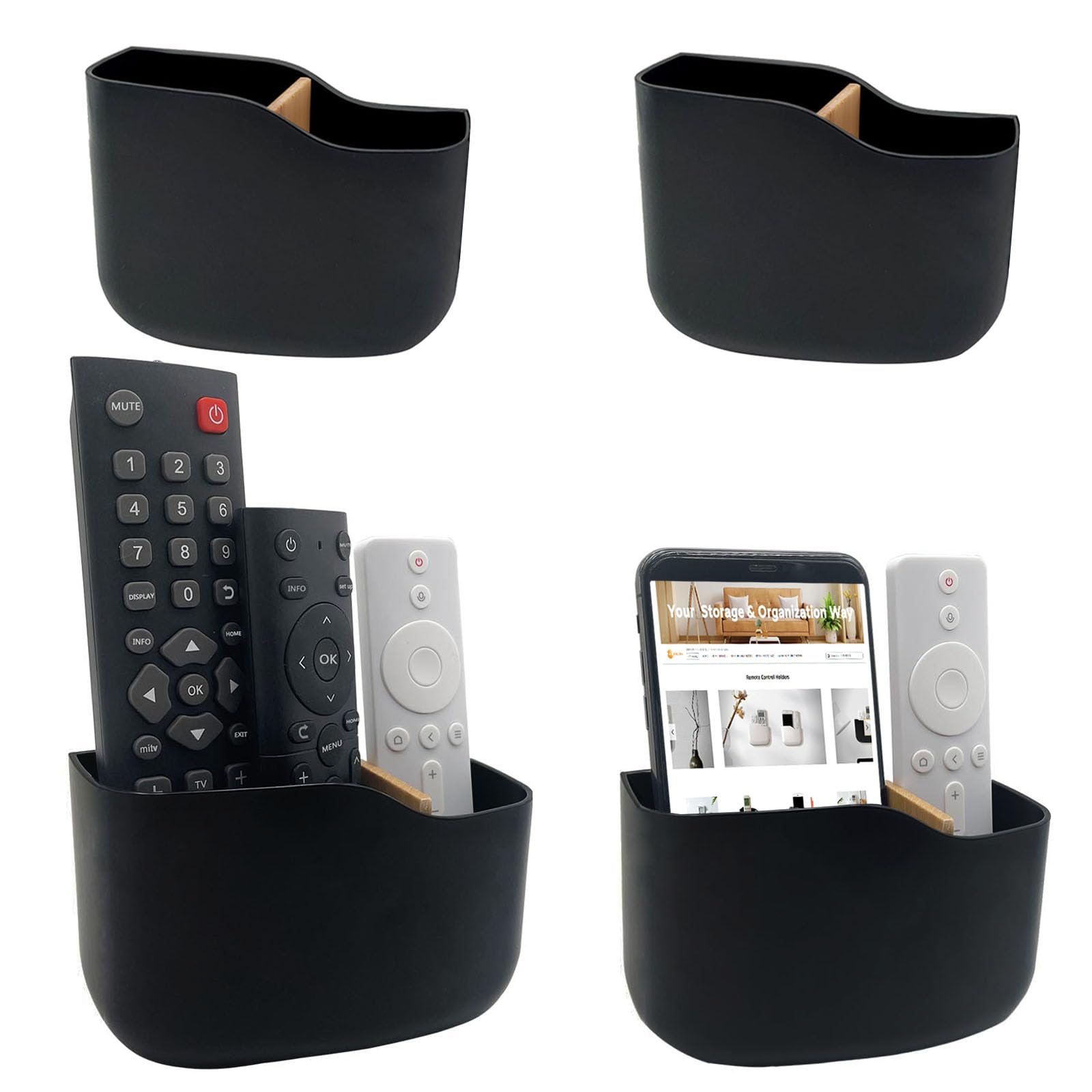 Sunficon 4 Pack Adhesive Remote Control Holders Wall Mount Media Player Controller Holder Universal Tv Remote Organizer Caddy Bo