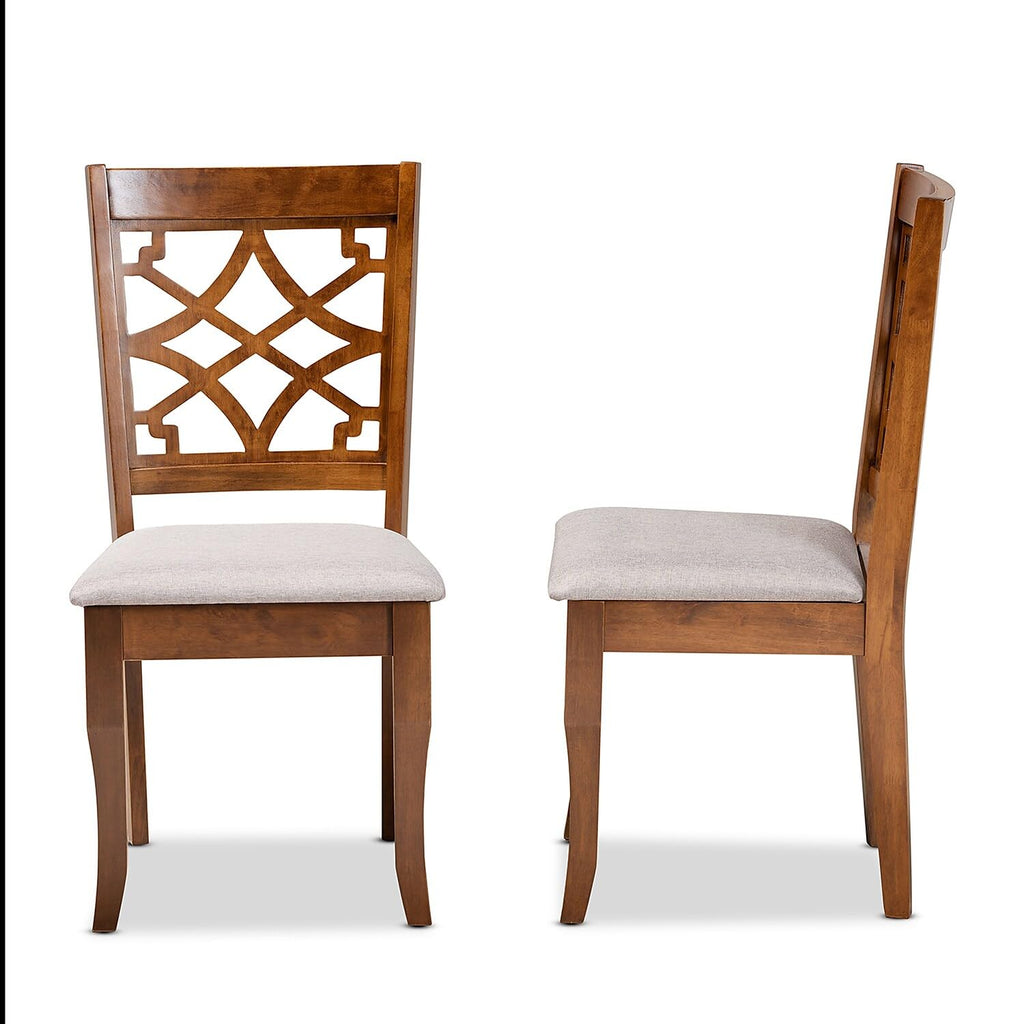 Baxton Studio Mael Modern and Contemporary Grey Fabric Upholstered and Walnut Brown Finished Wood 2-Piece Dining Chair Set