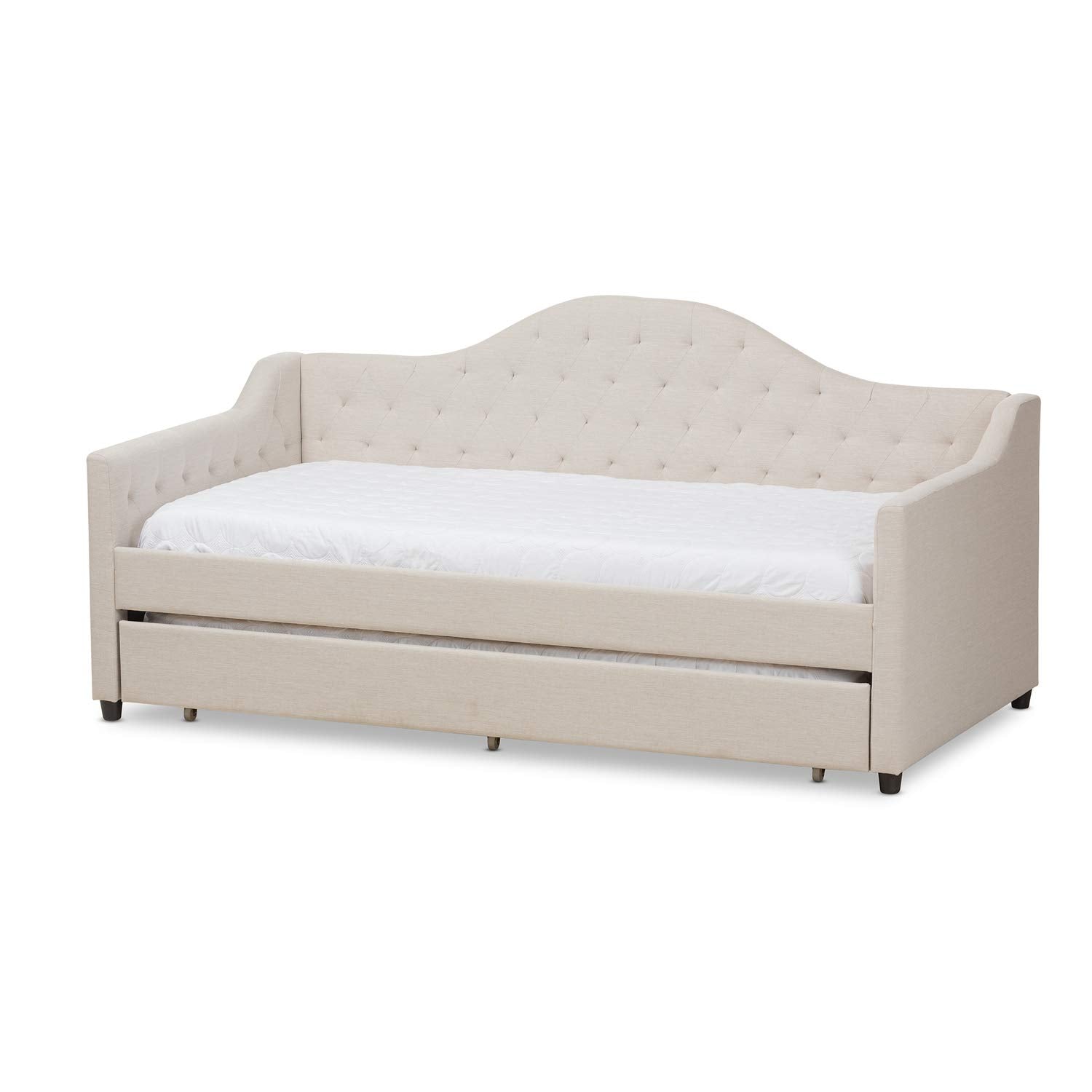 Baxton Studio Perry Modern and Contemporary Light Beige Fabric Daybed with Trundle Beige/Twin//Contemporary/Fabric Polyester 100%&quot;/Rubber Wood/MDF/Foam