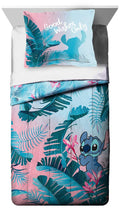 Jay Franco Disney Lilo & Stitch Floral Fun Full/Queen Comforter & Sham Set - Super Soft Kids Reversible Bedding - Fade Resistant