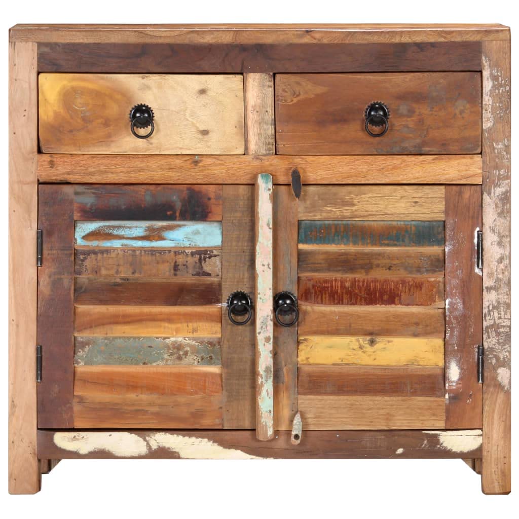 vidaXL Solid Reclaimed Wood Sideboard with Rustic Bohemian Style, 27.6"x11.8"x26.8", Ample Storage with 2 Drawers & 2 Doors, Unique Mixed Finish, for Home Decor & Display