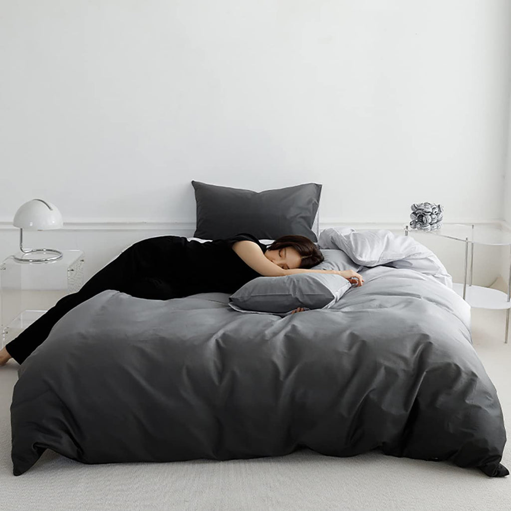 Karever Gradient Gray Comforter Set Ombre White Gray Bedding Set Full Women Aesthetic Comforter 3 Pcs Gray Color Bed Comforter S