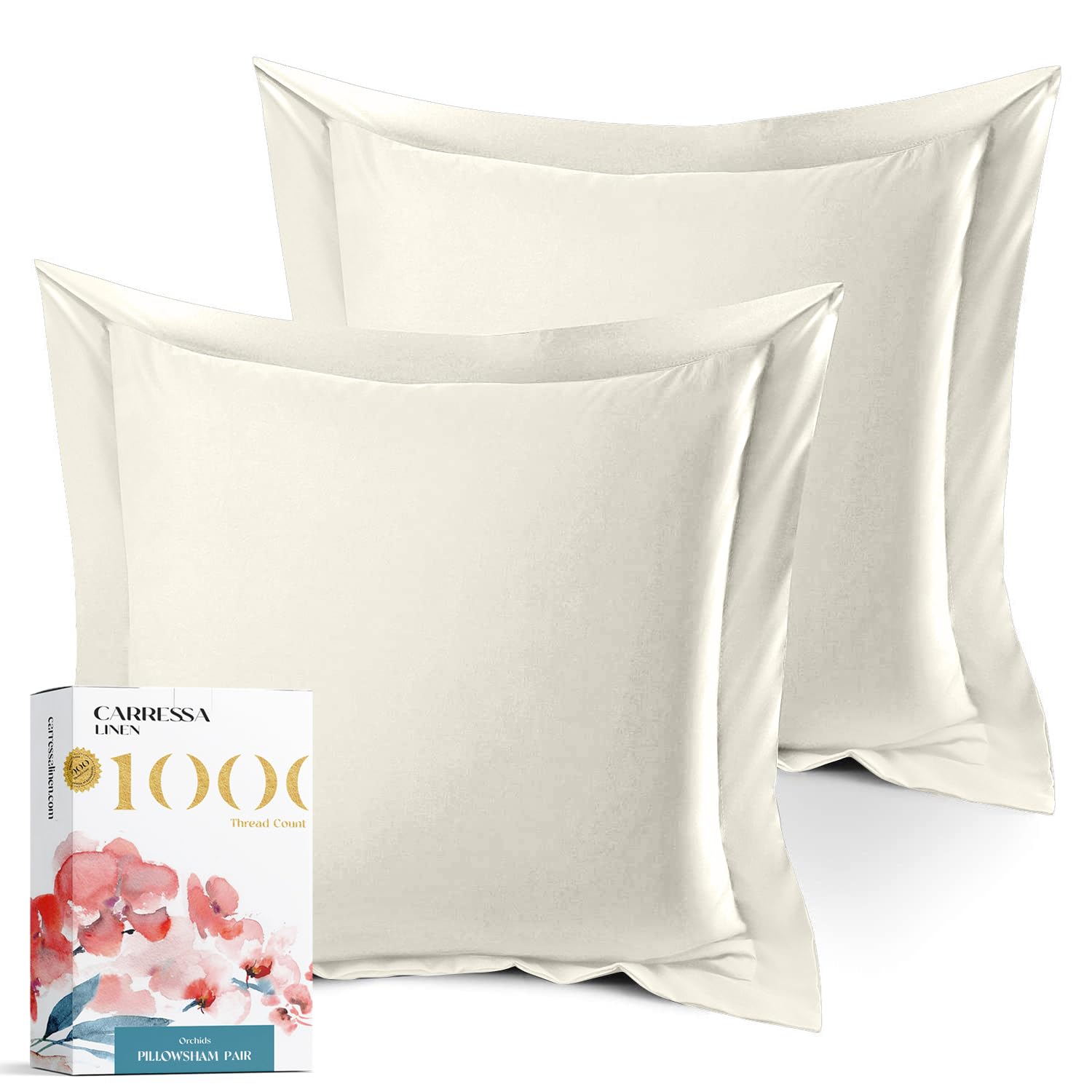 Carressa Linen Egyptian Cotton Pillow Shams With Envelope Closure Ivory 1000 Thread Count Cotton Pack Of 2 Euro 18 In X 18 In Iv