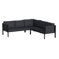 Flash Furniture Lea Indoor/Outdoor Sectional with Cushions - Modern Steel Framed Chair with Dual Storage Pockets, Black with Charcoal Cushions