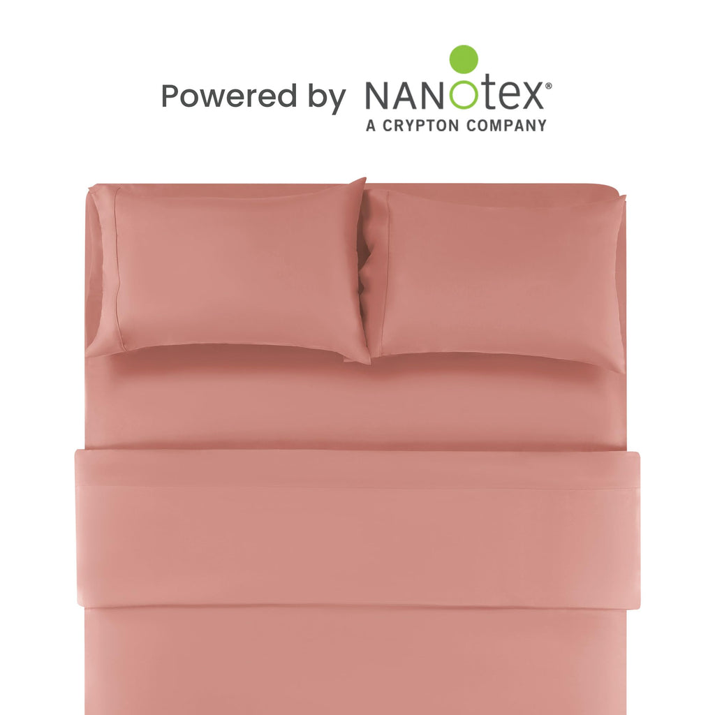 Sleep Zone Nanotex Super Soft Cooling King Bed Sheets Set 4 Piece - Easy Care Fitted Flat Sheet & Pillowcase Sets - Wrinkle Free, Fade Resistant, Deep Pocket 16' (Dull Pink, King)