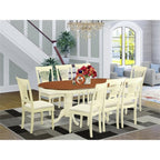 East West Furniture PLAI9-WHI-C 9 Piece Kitchen Table Set Includes an Oval Dining Table with Butterfly Leaf and 8 Linen Fabric Dining Room Chairs, 42x78 Inch, Buttermilk & Cherry
