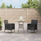 vidaXL 3-Piece Patio Bistro Set - Black Poly Rattan with Cushions, Powder-Coated Steel Frame, Suitable for Outdoor, Garden, Deck