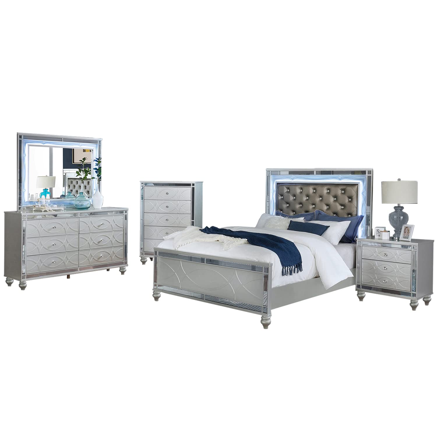 Coaster Gunnison Queen Bed 5-Piece Set, Silver Metallic