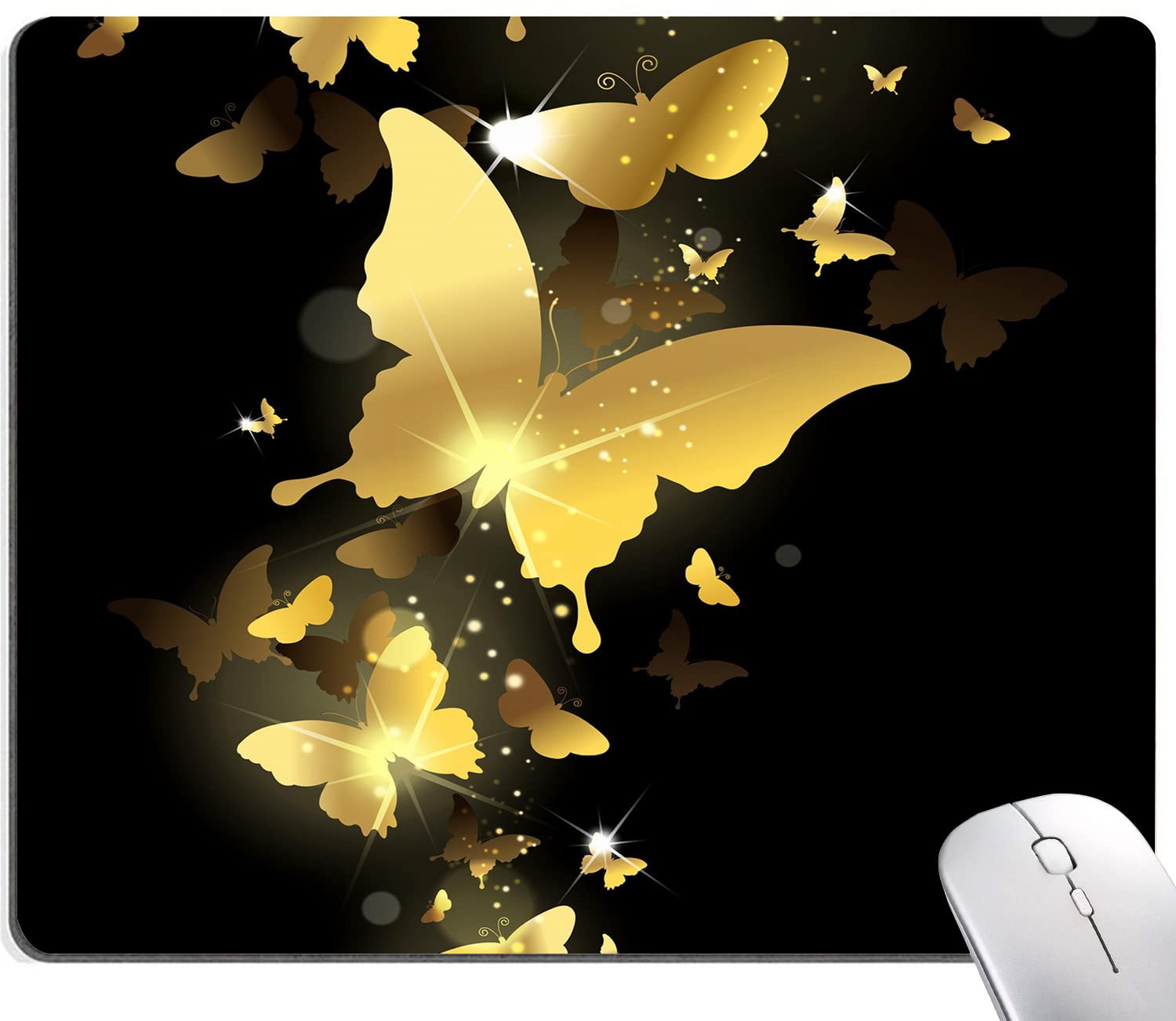 Hokafenle Mouse Pad, Gold Butterfly Mouse Pad, Cute Mouse Pads With Design, Square Mouse Mat Waterproof Non-Slip Rubber Base Mou