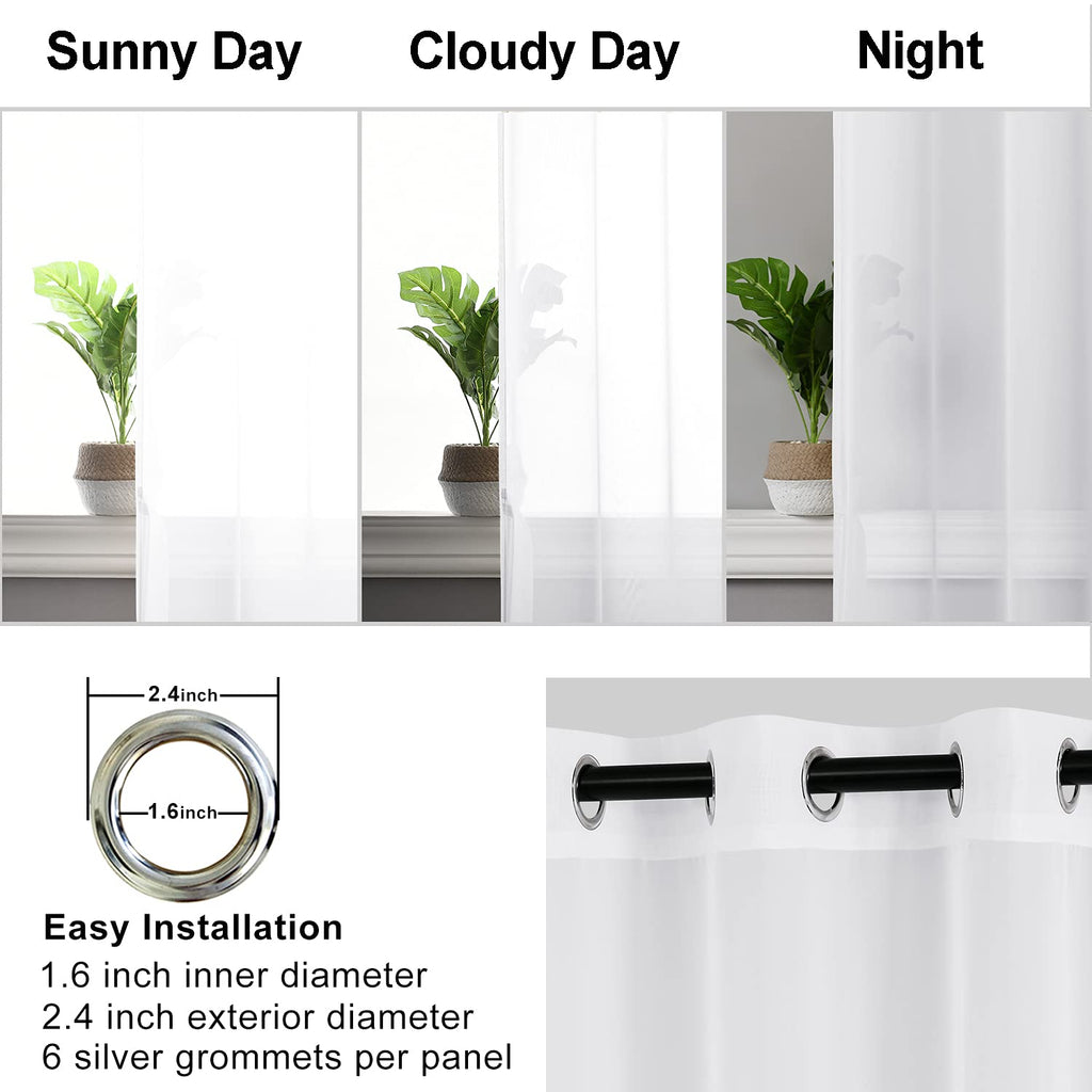 Hiasan Off White Sheer Curtains With Tiebacks, Light Filtering Voile Textured Drape Lightweight Grommet Window Curtains For Bedroom, Living Room And Office, W42 X L90, Set Of 2 Soft Panels