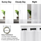 Hiasan Off White Sheer Curtains With Tiebacks, Light Filtering Voile Textured Drape Lightweight Grommet Window Curtains For Bedroom, Living Room And Office, W42 X L90, Set Of 2 Soft Panels