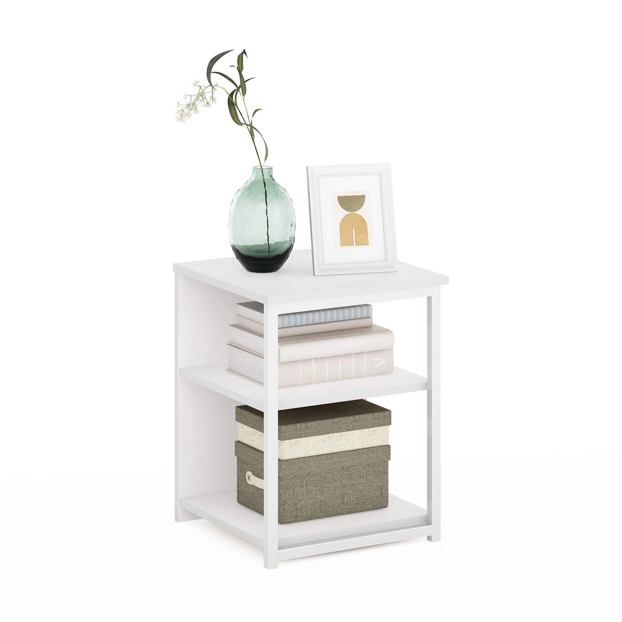 Furinno Camnus Modern Living End Sofa Side Table/Nightstand with Metal Frame Support, Solid White/White