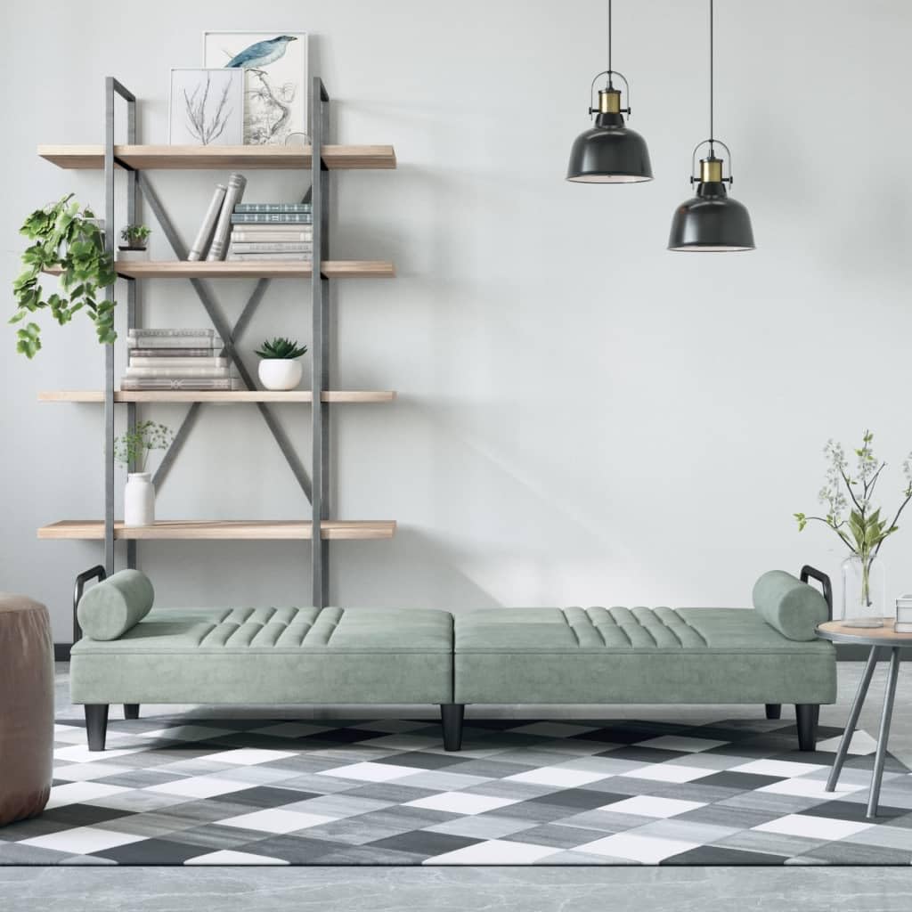 vidaXL Elegant Light Gray Velvet Sofa Bed with Armrests - Versatile and Durable Sleeper Sofa - Stylish Modern Design - 100% Polyester Velvet, Foam Filling, and Plywood.