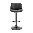 HomeRoots Metal/Plywood/Faux Leather Adjustable Black Faux Leather Black Steel and Walnut Bar Stool