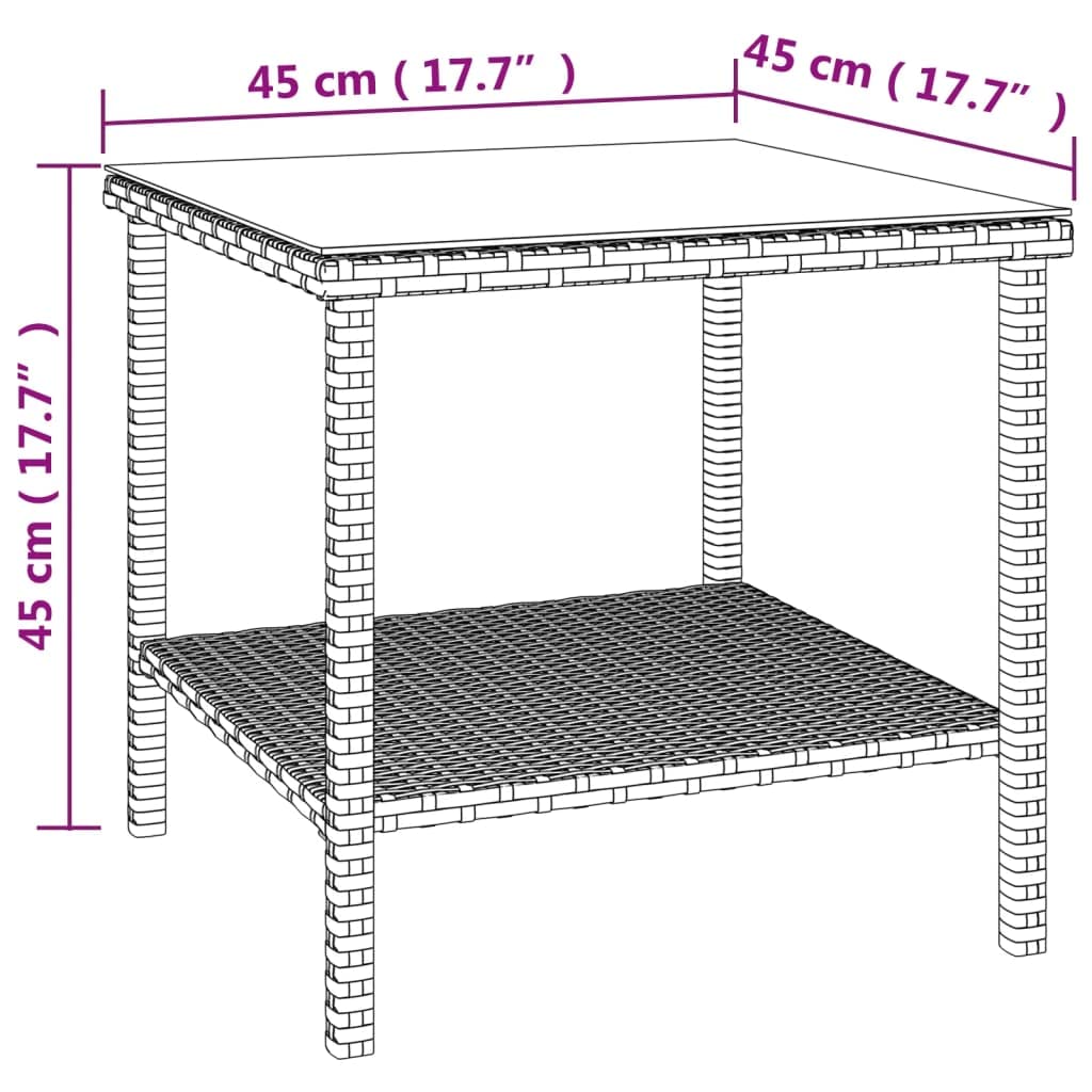 vidaXL Black Poly Rattan Side Table - Tempered Glass Tabletop - Durable Powder-Coated Steel Frame - Additional Storage Shelf - Indoors and Outdoors Applicable - Dimensions: 17.7”x17.7”x17.7”