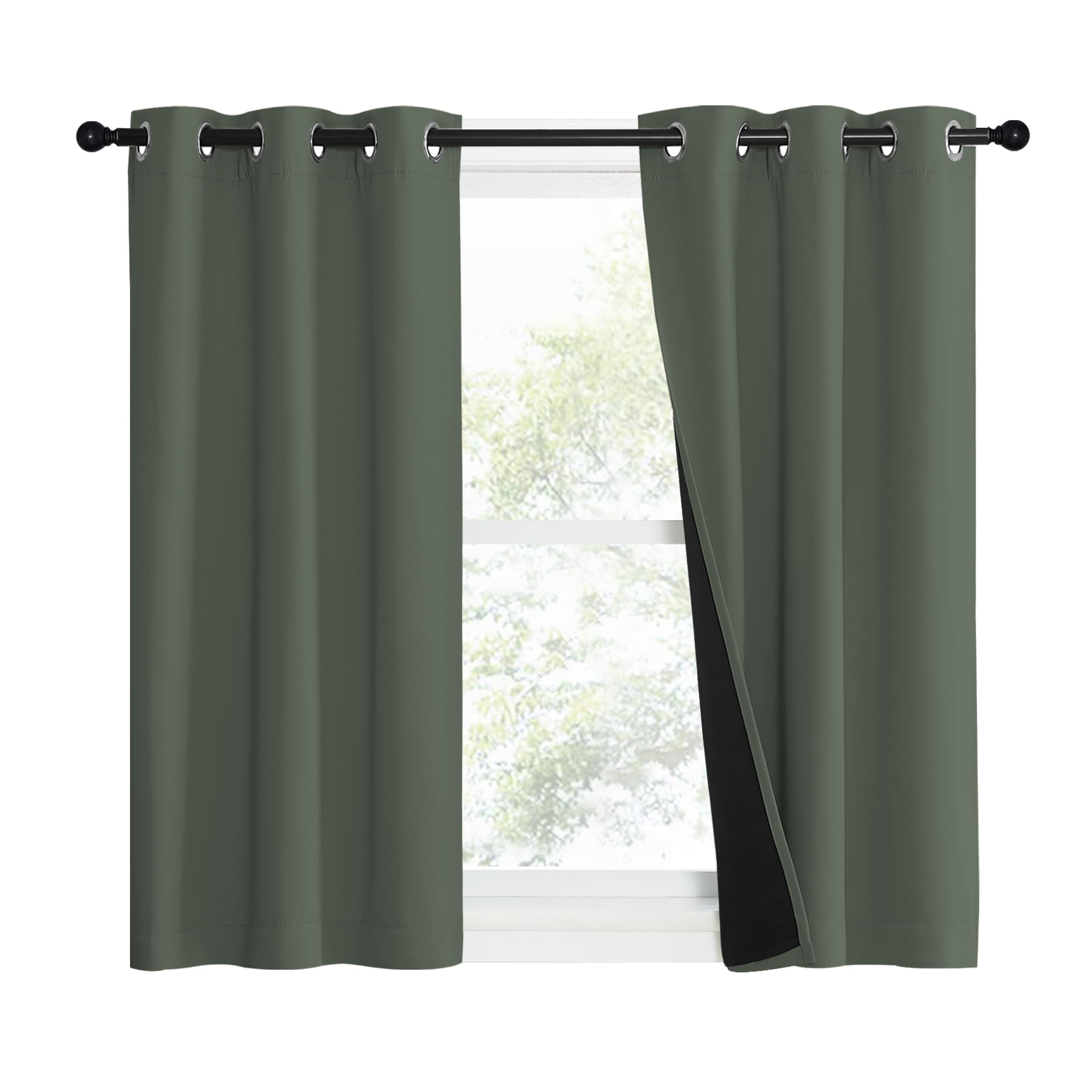 Nicetown 100% Blackout Curtains 50' Long, Pair Of Energy Smart & Noise Blocking Out Drapes For Baby Room Window, Thermal Insulated Guest Room Lined Window Dressing(Dark Mallard, 37' Wide)