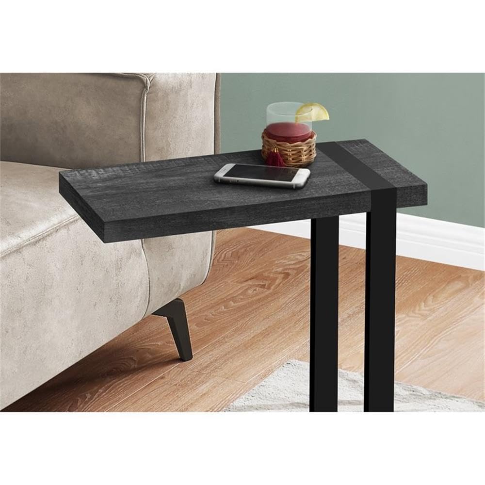 Monarch Specialties 2863, C-Shaped, End, Side, Snack, Living Room, Bedroom, Laminate, Black, Contemporary, Modern Accent Table Reclaimed Wood-Look Metal, 19.25&quot; L X 9.5&quot; W X 25&quot; H
