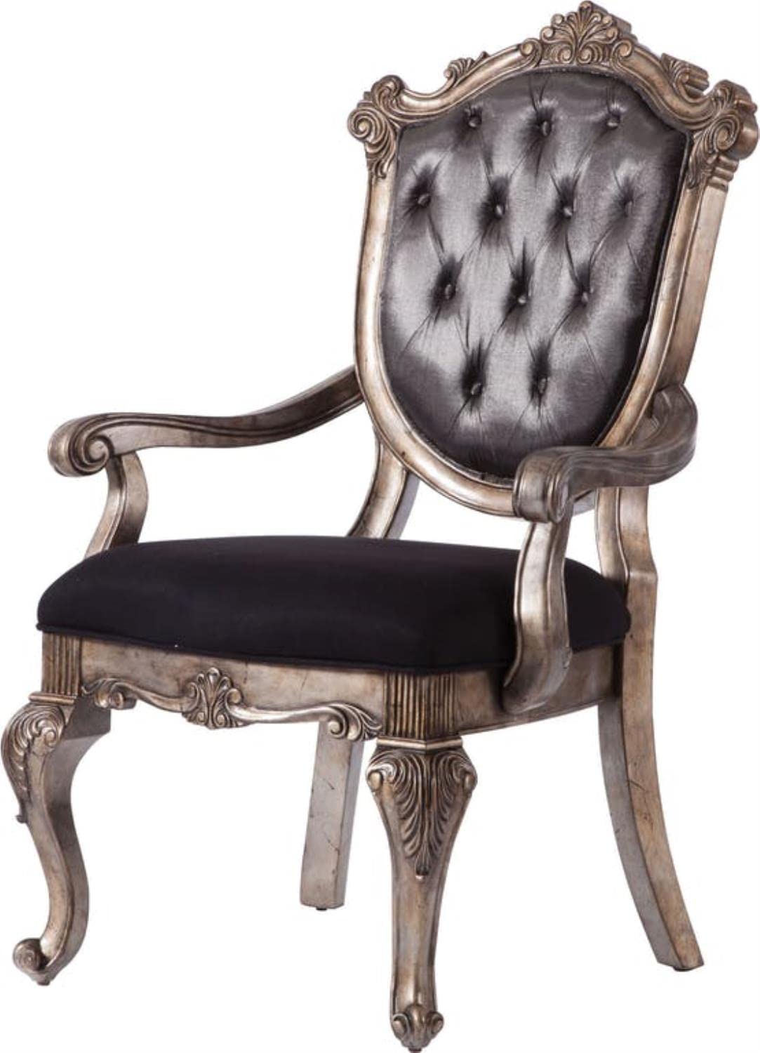 ACME Chantelle Arm Chair - 60543 - Silver Gray Silk-Like Fabric & Antique Platinum