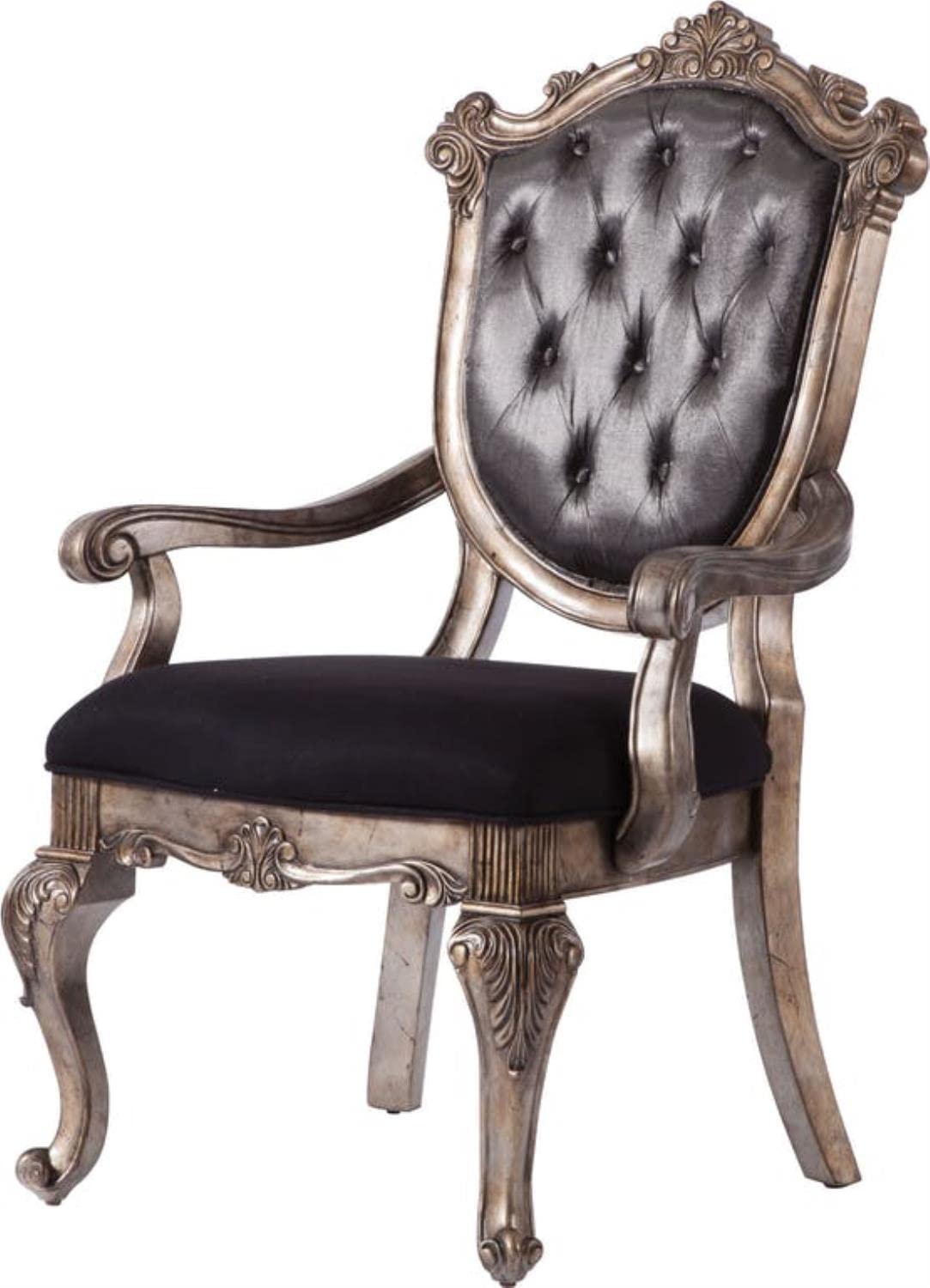 ACME Chantelle Arm Chair  60543  Silver Gray SilkLike Fabric & Antique Platinum