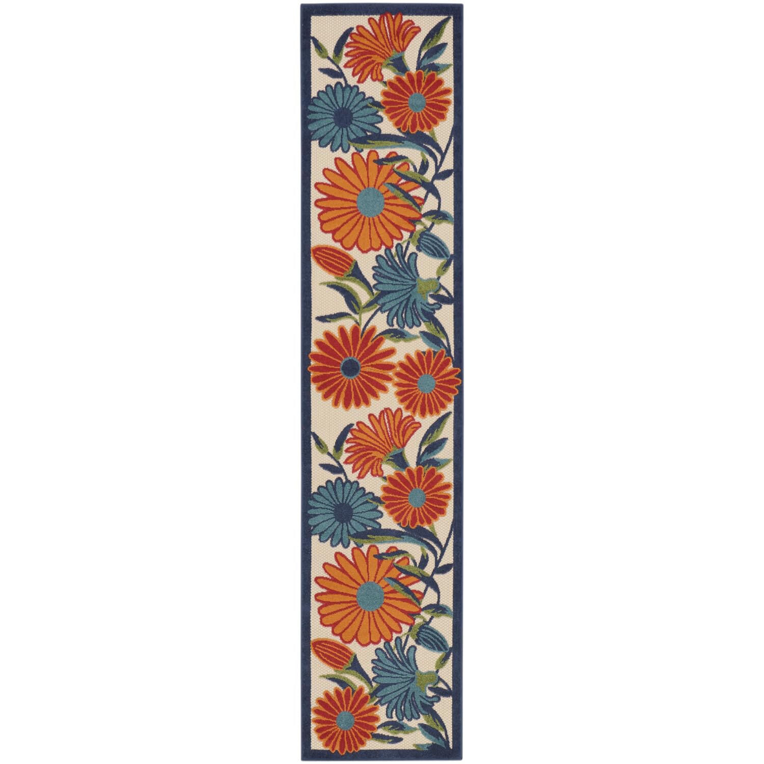 Nourison Aloha Outdoor Multicolor 2'3' X 10' Area Rug, Easy Cleaning, Non Shedding, Bed Room, Living Room, Dining Room, Deck, Backyard, Patio (2X10)