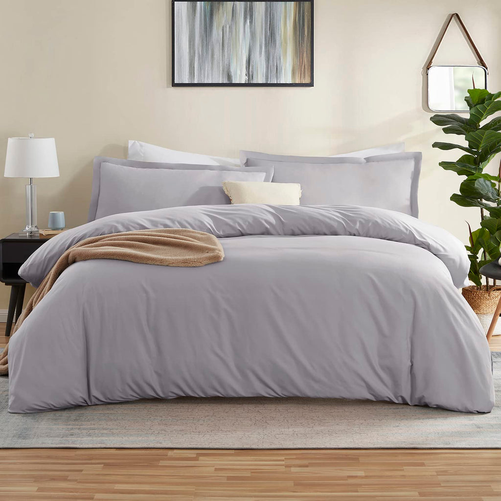 Nestl Grey Lavender Duvet Cover Full Size - Soft Double Brushed Full Size Duvet Cover Set, 3 Piece, With Button Closure, 1 Duvet