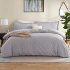 Nestl Grey Lavender Duvet Cover Full Size - Soft Double Brushed Full Size Duvet Cover Set, 3 Piece, With Button Closure, 1 Duvet