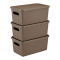 Kolorr Ribbed Baskets Small Pack Of 3 With 3 Standard Lid (Nonairtight Loosefit Cover) Multipurpose Plastic Storage Baskets Fo