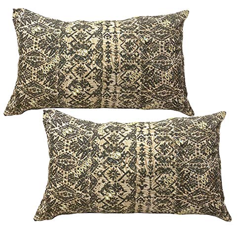 House Of Silko Mirror Embroidered Fancy Cream Cotton Cushion Cover For Home Decoration (Size12X18) Set Of 2
