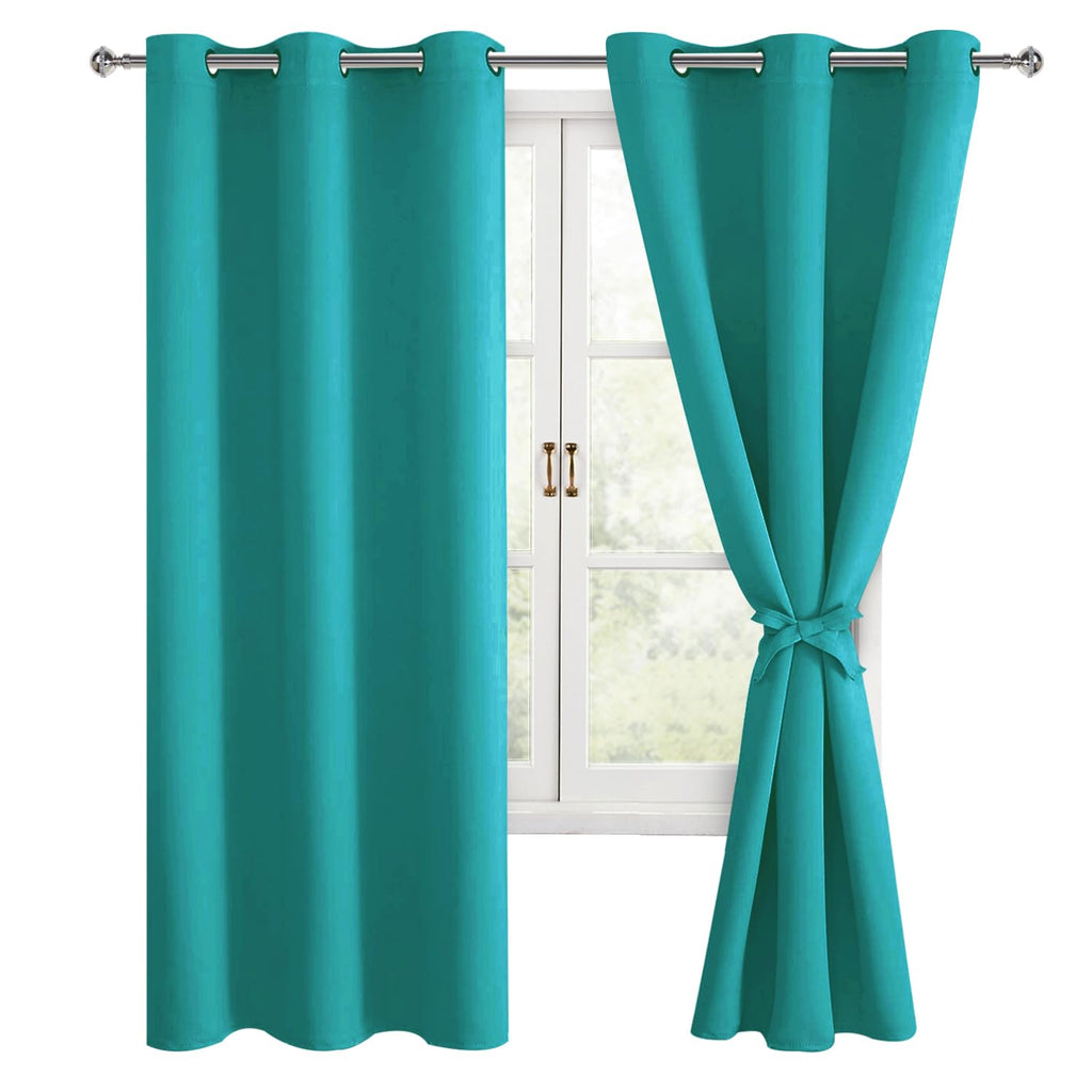 Hiasan Room Darkening Curtains For Bedroom, Noise Reducing, Energy Saving Blackout Window Curtain Panels, Sewn With Tiebacks, Set Of 2, Grommet Top (Peacock Teal, Width 42 Inch X Length 72 Inch)