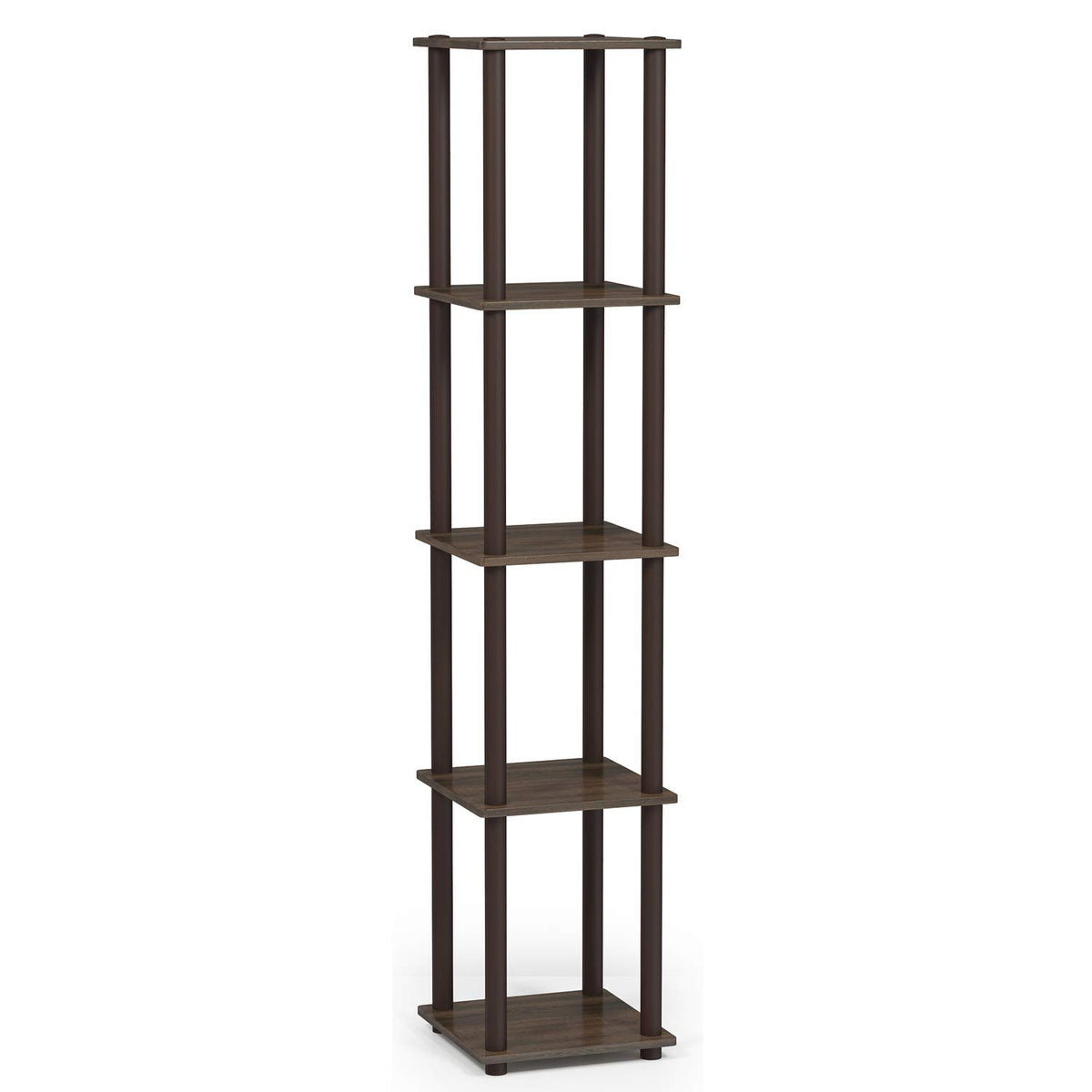 Furinno Turn-N-Tube 5-Tier Corner Square Rack Display Shelf, Round, Walnut/Brown