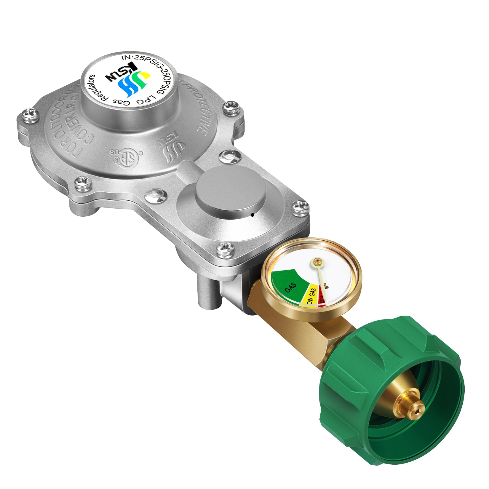 Gassaf 2 Stage Propane Regulator With Gauge, Qcc 1 And 3/8' Female Npt Connection For Rv, Generator, Camp Stove, Gas Grill, Hea