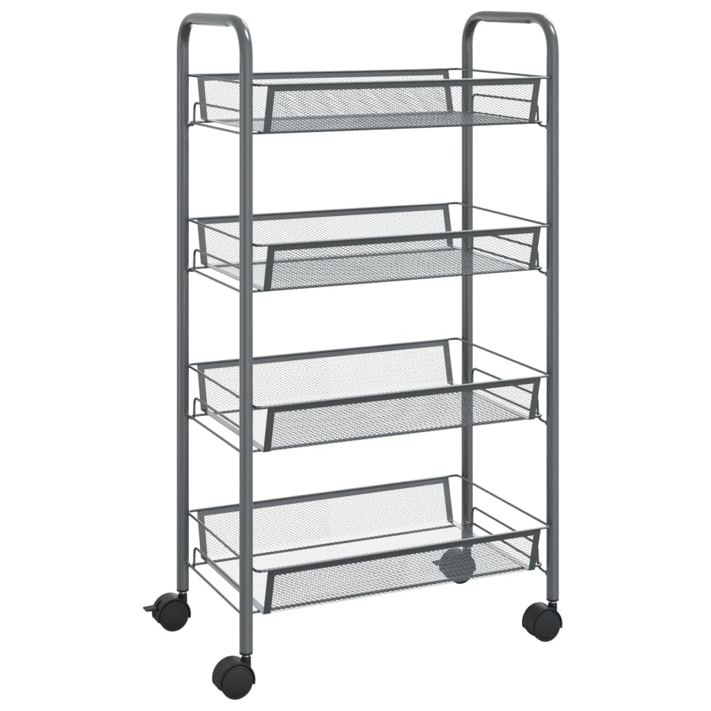 vidaXL 4-Tier Iron Kitchen Trolley - Gray Space-Saving Cart with Removable Mesh Baskets and Easy-Move Wheels