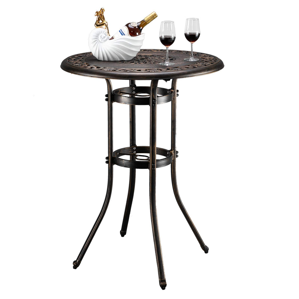 Vingli Outdoor Bar Table, Cast Aluminum Bar Height Patio Table With Umbrella Hole Patio Dining Table, Tall Outdoor Table Bistro Table Outdoor Furniture Garden Table 32' Dia X 41 H (Bronze)…